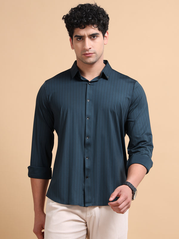 Men's B Green Cotton Blend Full Sleeve Striped Shirt – Premium Casual & Office Wear