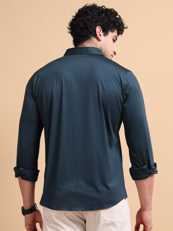 Men's B Green Cotton Blend Full Sleeve Striped Shirt – Premium Casual & Office Wear