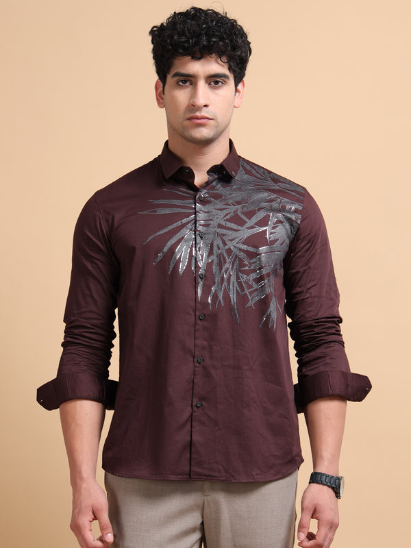 Men's Coffee Cotton Blend Full Sleeve Printed Shirt – Premium Party & Casual Wear