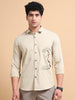 Men's Cream Cotton Blend Full Hand Embroidered Shirt – Premium Casual Wear