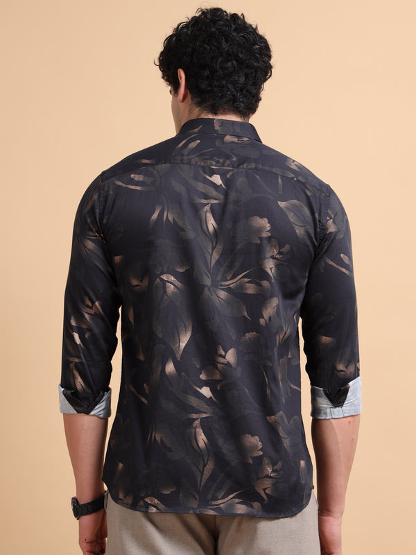 Men's Khaki Cotton Blend Full Sleeve Printed Shirt – Premium Casual Wear