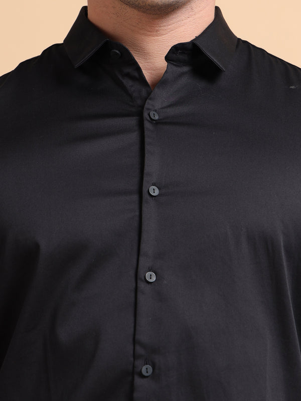 Men's Black Cotton Blend Full Sleeve Solid Shirt – Premium Casual & Office Wear