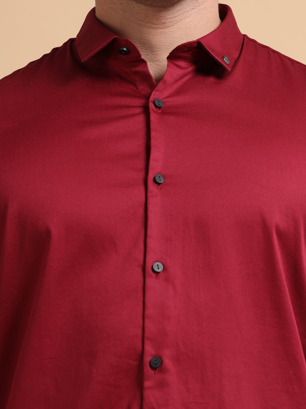 Men's Maroon Cotton Blend Full Sleeve Solid Shirt – Premium Casual & Office Wear