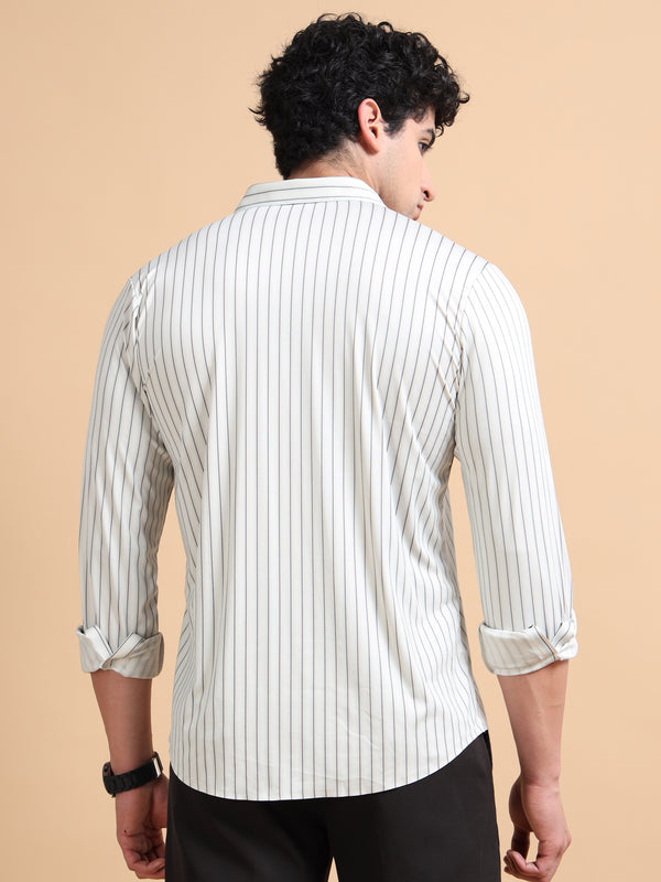 Men's Cream Cotton Blend Full Sleeve Striped Shirt – Premium Casual & Office Wear