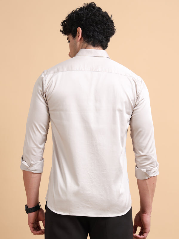 Men's Grey Cotton Blend Full Sleeve Solid Shirt – Premium Casual & Office Wear