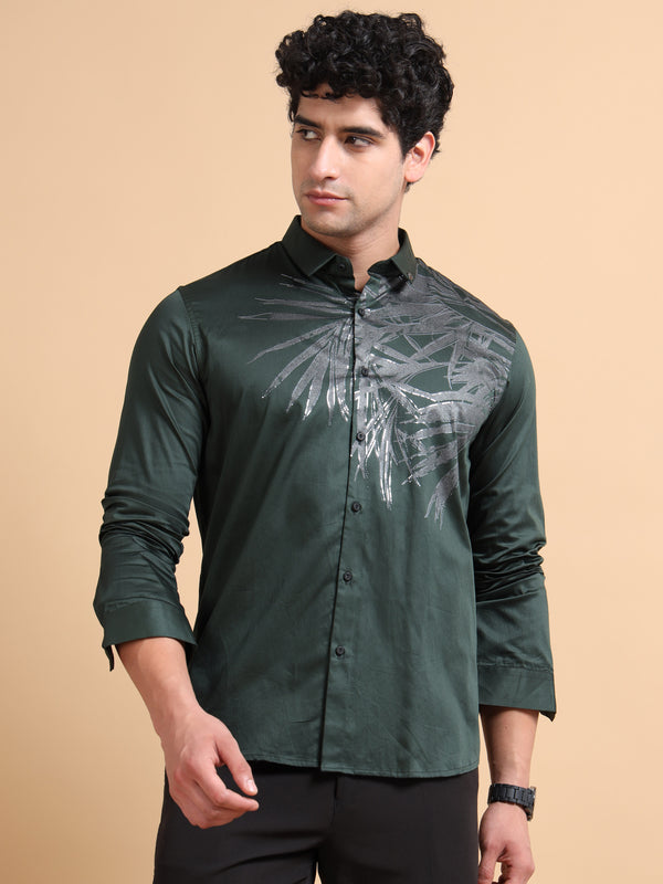 Men's B Green Cotton Blend Full Sleeve Printed Shirt – Premium Party & Casual Wear
