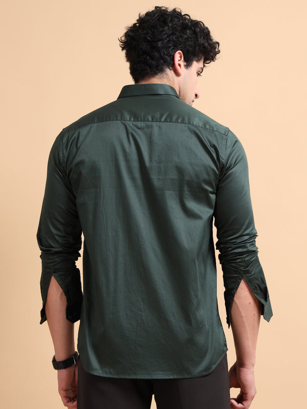 Men's B Green Cotton Blend Full Sleeve Printed Shirt – Premium Party & Casual Wear