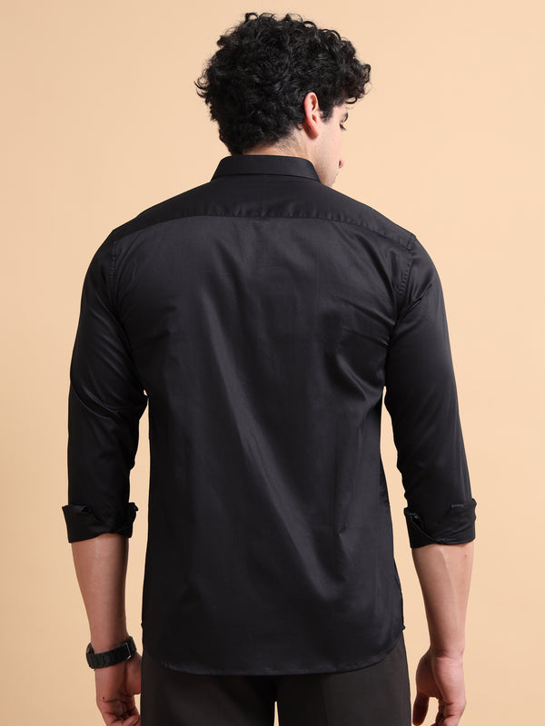 Men's Black Cotton Blend Full Sleeve Printed Shirt – Premium Party & Casual Wear