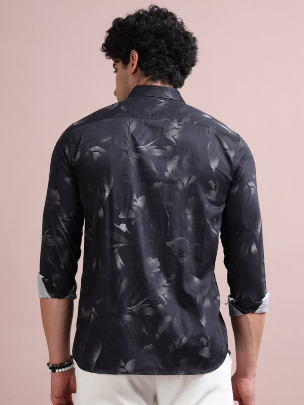 Men's Olive Cotton Blend Full Sleeve Printed Shirt – Premium Casual Wear