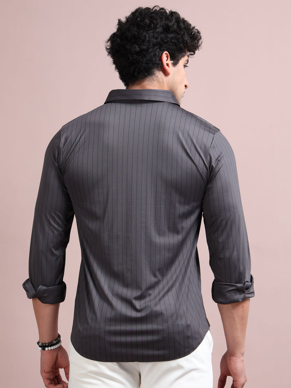 Men's D Grey Cotton Blend Full Sleeve Striped Shirt – Premium Casual & Office Wear