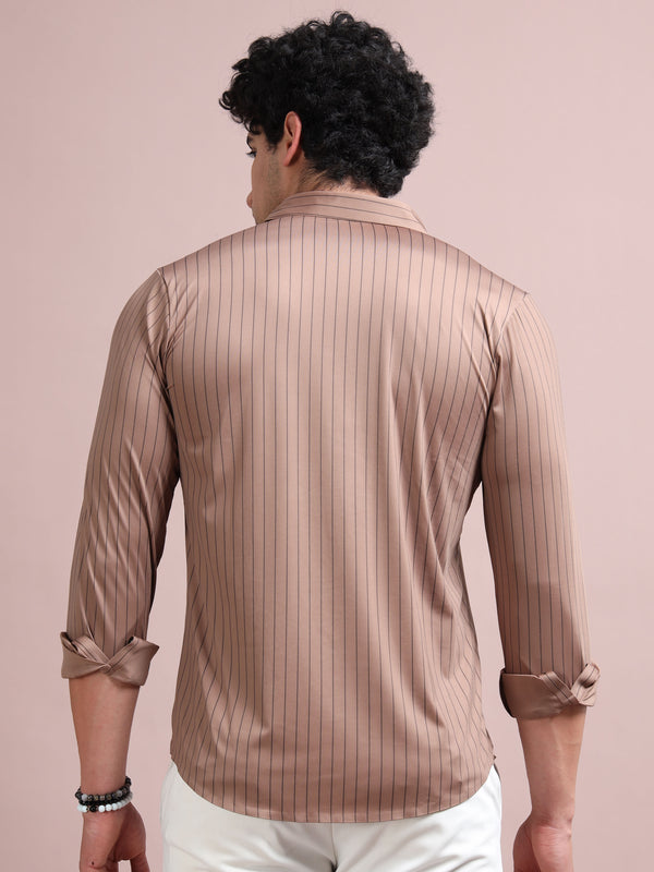 Men's Beige Cotton Blend Full Sleeve Striped Shirt – Premium Casual & Office Wear