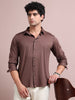 Men's Brown Cotton Blend Full Sleeve Striped Shirt – Premium Casual & Office Wear