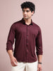 Men's Wine Cotton Blend Full Sleeve Striped Shirt – Premium Casual & Office Wear