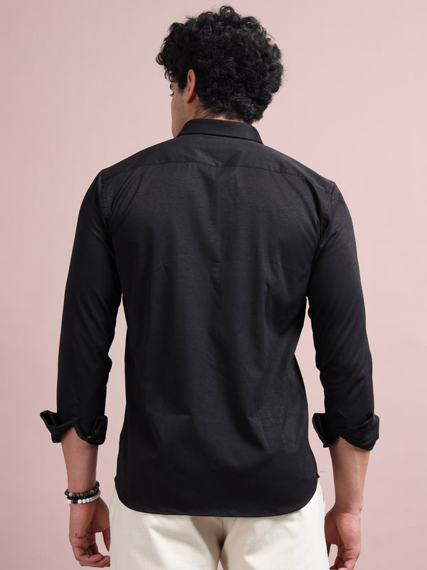 Men's Black Cotton Blend Full Hand Embroidered Shirt – Premium Casual Wear