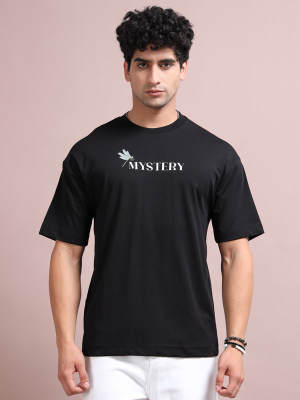 Men's Black Cotton Blend Oversized Graphic T-Shirt – Dragonfly Back Print | Premium Streetwear