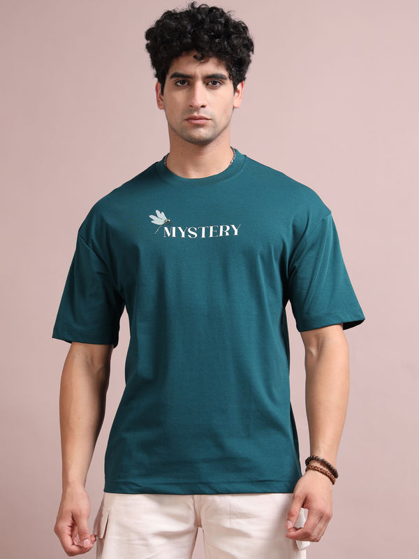Men’s B Green Cotton Blend Oversized Graphic T-Shirt – Dragonfly Back Print | Premium Streetwear