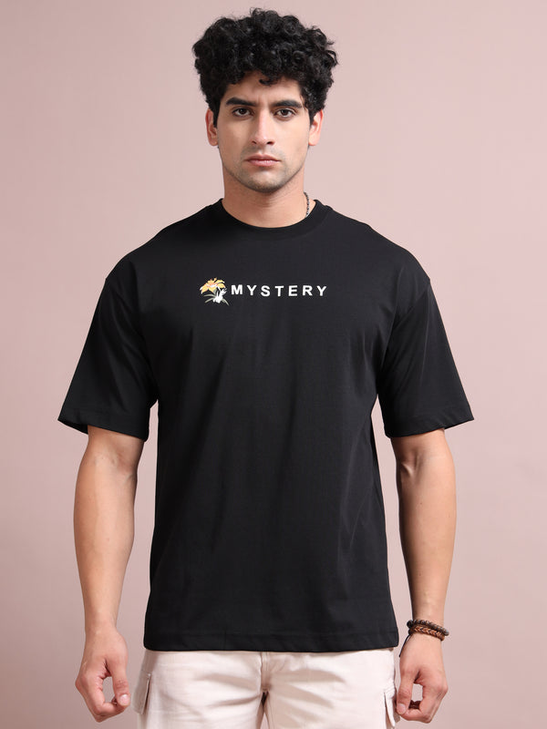 Men’s Black Cotton Blend Oversized Graphic T-Shirt – Hummingbird Back Print | Premium Streetwear