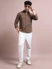 Men's Brown Cotton Blend Full Sleeve Textured Shirt – Premium Casual & Festive Wear