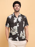 Premium Men’s Black Floral Resort Shirt – Relaxed Fit Cuban Collar Summer Hawaiian Shirt