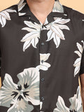 Premium Men’s Black Floral Resort Shirt – Relaxed Fit Cuban Collar Summer Hawaiian Shirt