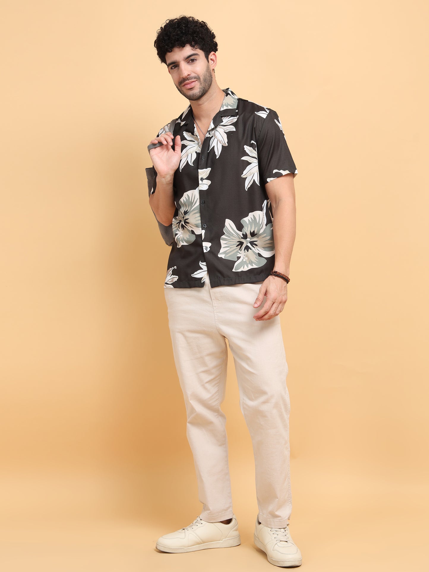 Premium Men’s Black Floral Resort Shirt – Relaxed Fit Cuban Collar Summer Hawaiian Shirt