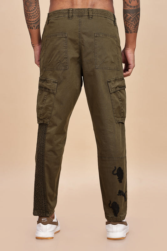 Tactical Street Luxe Cargo – Embroidered & Lace Panel Edition OLIVE GREEN