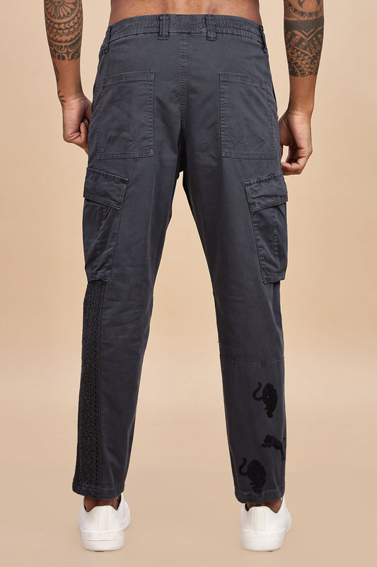 Tactical Street Luxe Cargo – Embroidered & Lace Panel Edition CHARCOL GRAY