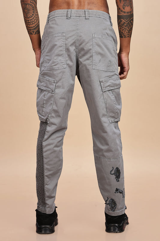 Tactical Street Luxe Cargo – Embroidered & Lace Panel Edition ASH GRAY