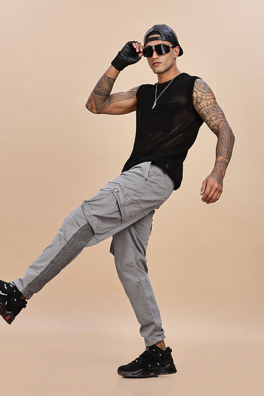 Tactical Street Luxe Cargo – Embroidered & Lace Panel Edition ASH GRAY