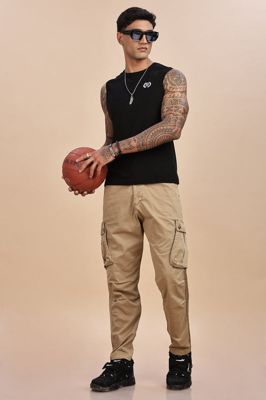 Tactical Street Luxe Cargo – Embroidered & Lace Panel Edition KHAKI