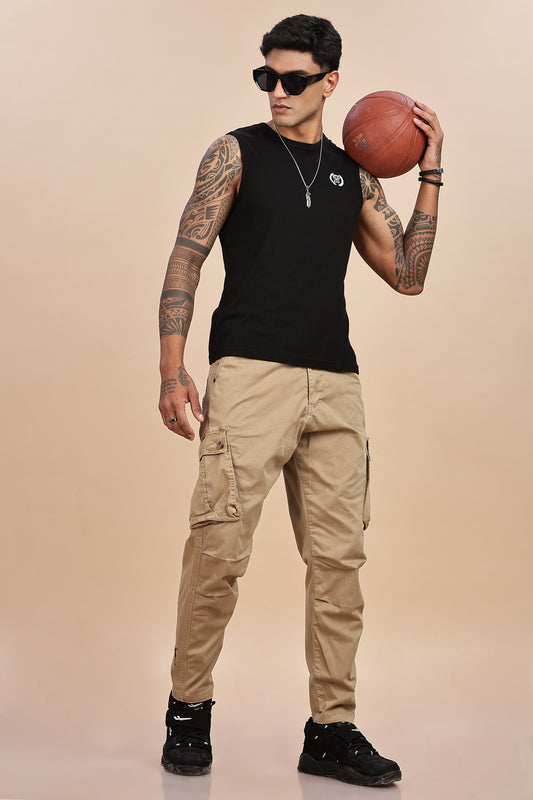 Tactical Street Luxe Cargo – Embroidered & Lace Panel Edition KHAKI