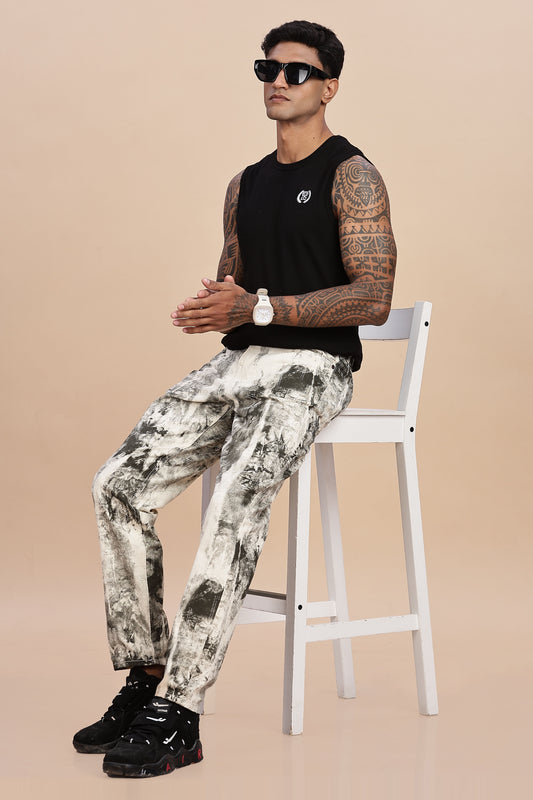 Chaos-Inspired Abstract Print Denim Jeans