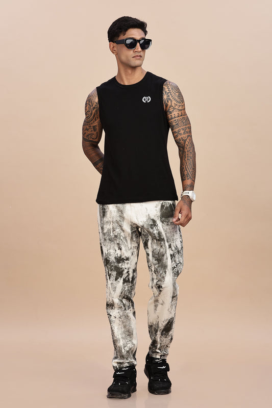 Chaos-Inspired Abstract Print Denim Jeans