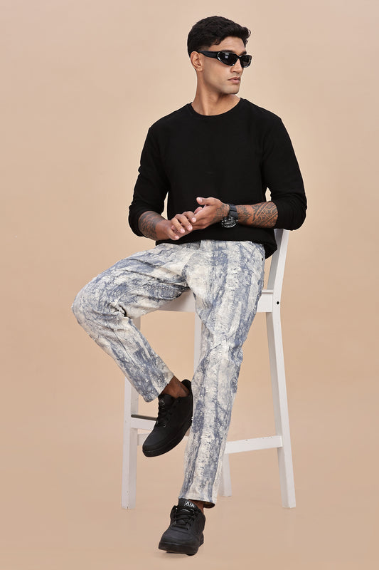 Ice-Washed Distressed Denim Jeans