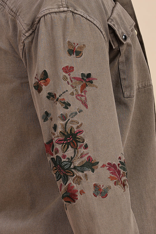 Olive Drab Embroidered Utility Shacket