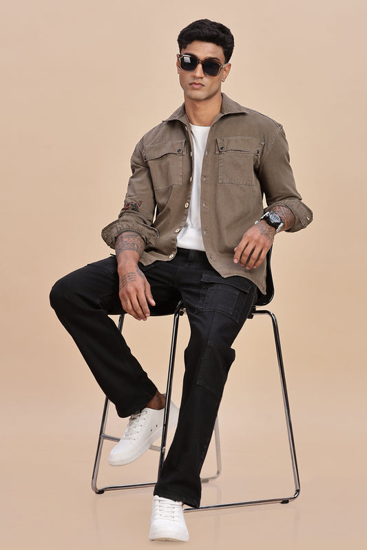 Olive Drab Embroidered Utility Shacket