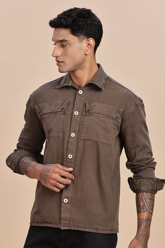 Earth-Tone Embroidered Utility Shacket