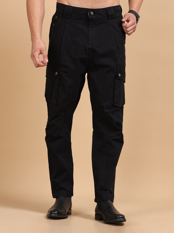 Men's Black Cargo Pants | Slim Fit Multi-Pocket Utility Trousers