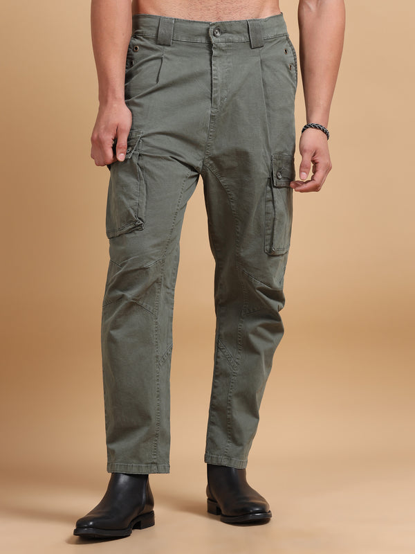 Men's Olive Cargo Pants | Slim Fit Multi-Pocket Utility Trousers