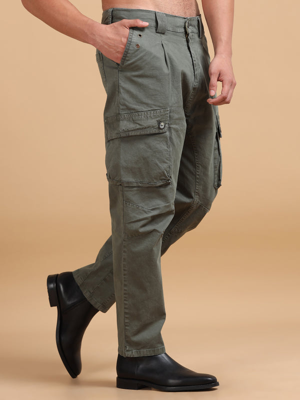 Men's Olive Cargo Pants | Slim Fit Multi-Pocket Utility Trousers