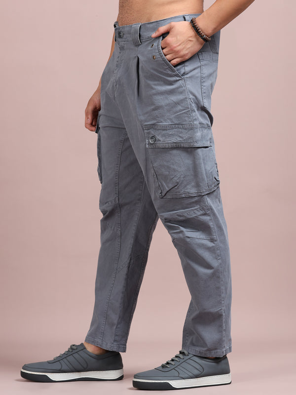 Men's Silver Grey Cargo Pants | Slim Fit Multi-Pocket Utility Trousers
