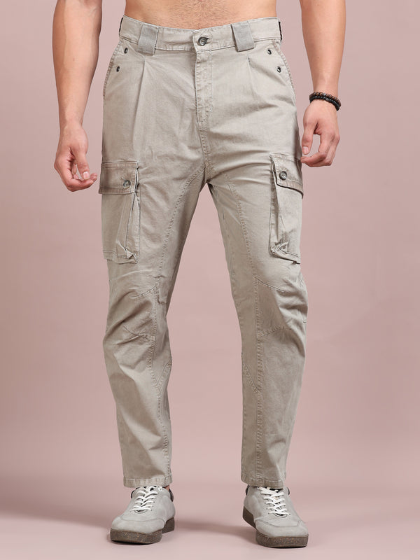 Men's Stone Grey Cargo Pants | Slim Fit Multi-Pocket Utility Trousers