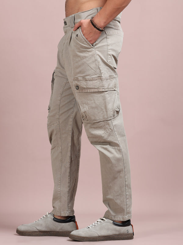 Men's Stone Grey Cargo Pants | Slim Fit Multi-Pocket Utility Trousers