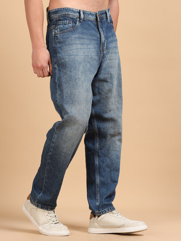 Men's Mid Blue Relaxed Fit Denim Jeans | Classic Straight Everyday Jeans