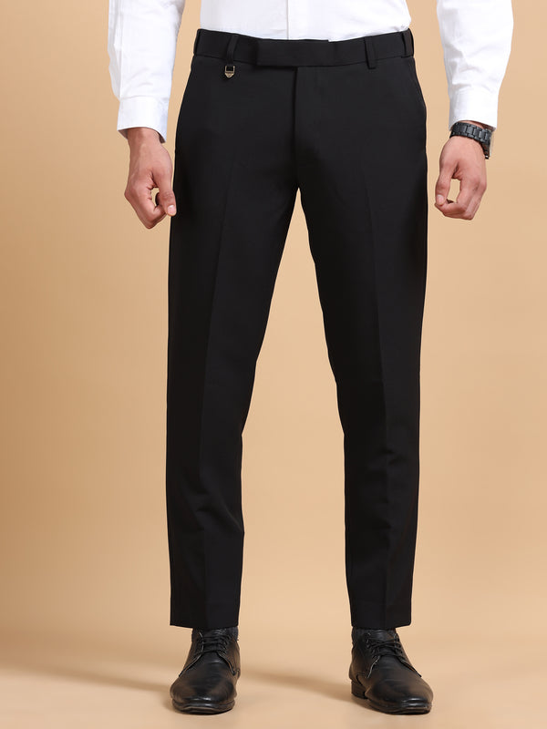 Men's Black Slim Fit Formal Trousers | Office Wear Stretch Pants