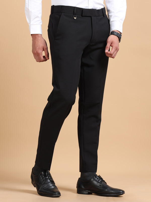 Men's Black Slim Fit Formal Trousers | Office Wear Stretch Pants