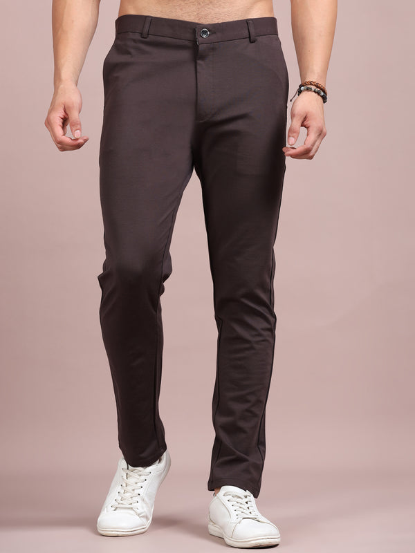 Men's Dark Brown Stretch Formal Trousers | Slim & Comfortable Office Wear Pants