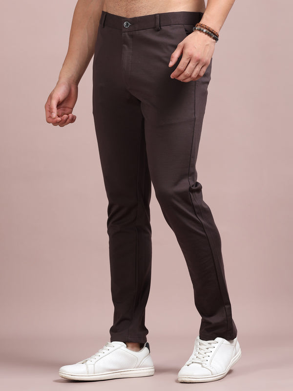 Men's Dark Brown Stretch Formal Trousers | Slim & Comfortable Office Wear Pants