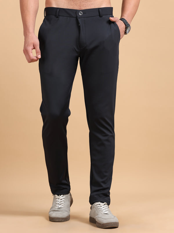 Men's Dark Navy Stretch Formal Trousers | Slim & Comfortable Office Wear Pants