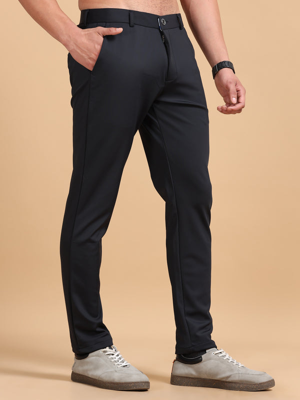 Men's Dark Navy Stretch Formal Trousers | Slim & Comfortable Office Wear Pants